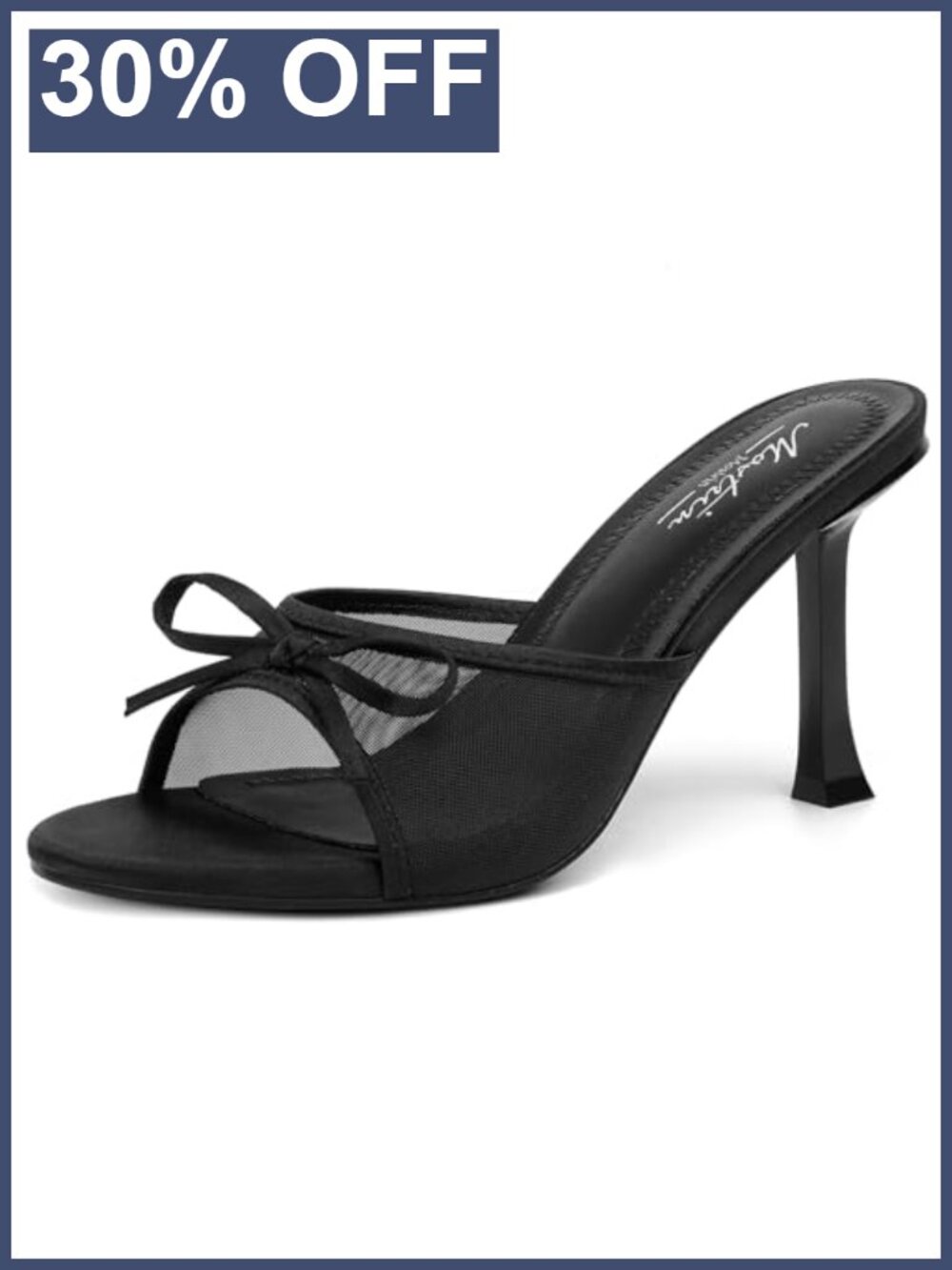 Mostrin Kitten Heels Round Toe Bow Mules Slip On Heeled Sandals